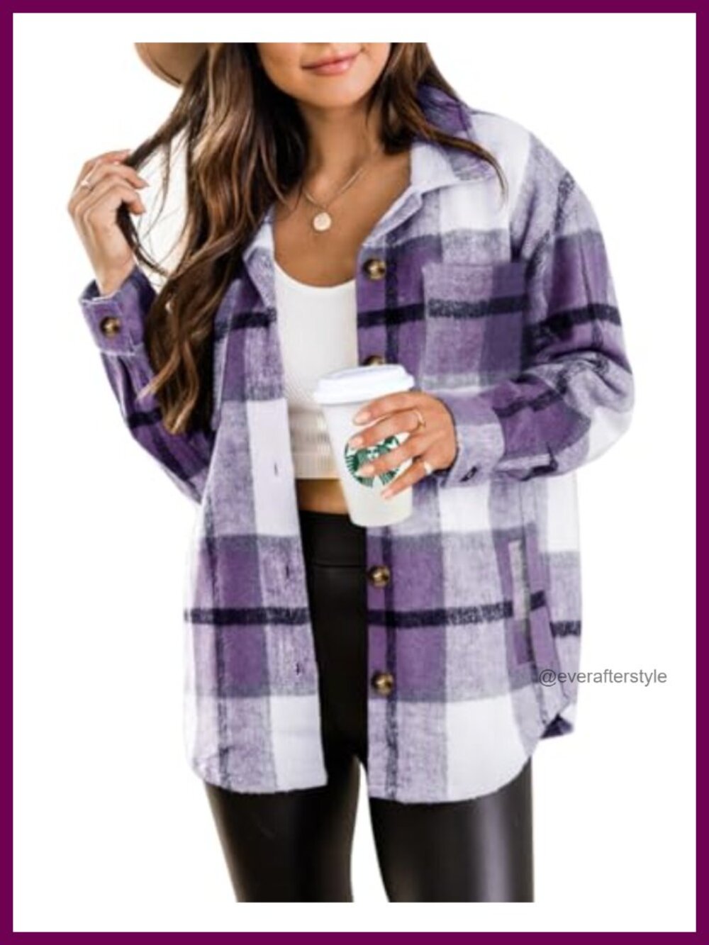Women's Plaid Shacket Jacket Long Sleeve Button Down Flannel Shirt
